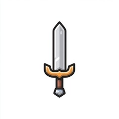 Pixel Art Silver Sword with Gold Hilt on White Background