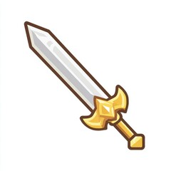 Pixel Art Silver Sword with Gold Hilt