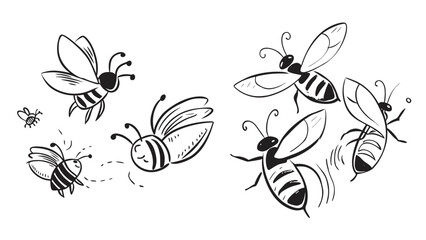 Honey Bee Silhouettes Vector Set – Flying Insect Icons and Nature Graphics