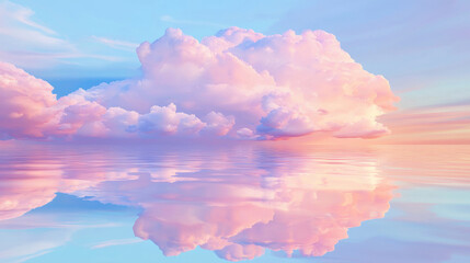 Serene Reflection of Soft Pastel Clouds in Calm Water, Dreamy Pink Sky and Tranquil Landscape with Heavenly Atmosphere and Peaceful Illusion