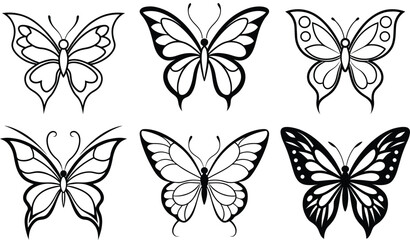 Vector art of six different butterfly illustrations isolated on transparent background