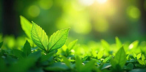 Sun-Dappled Green Leaves in a Lush Garden Tranquil Spring Nature Scene