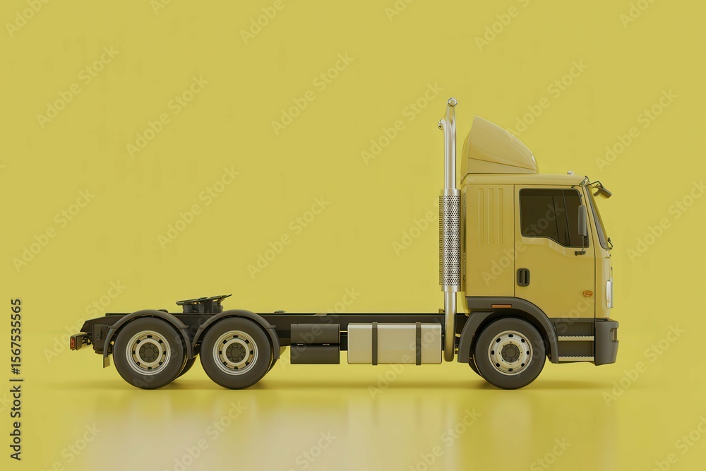 Fototapete Truck 3d render mockup with Pin location and yellow background, with empty blank space for text copy space or mockup design, high detail, 8k
