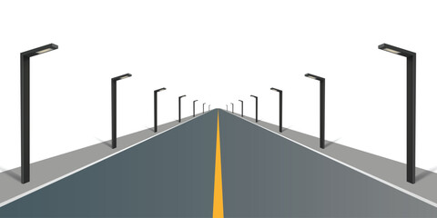 Fototapeta premium Winding road. Journey traffic curved highway. Road to horizon in perspective. Winding asphalt empty line isolated vector concept .