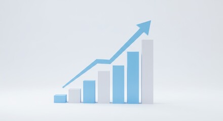 Rising Bar Graph with Blue Arrow on White Shows Business Growth