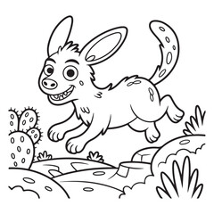 Cartoon hyena jumping over desert landscape coloring page