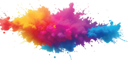 Abstract Holi Color Explosion – Isolated Bright Rainbow Powder Splash on White for Vibrant Festival Graphics
