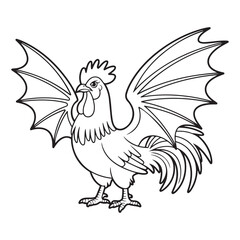 Outline drawing of a rooster with bat wings illustration