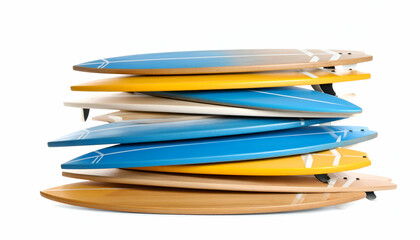 Colorful Surfboards Stacked with White Background.
