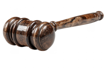 Wooden gavel with a polished finish, designed for courtroom use.