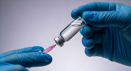 Nurse or Doctor Preparing Vaccine Dose with Syringe from Vial for Injection