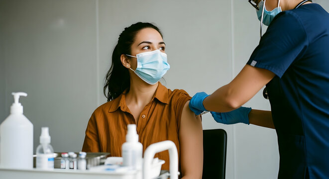 Female Patient Getting Vaccine Shot from Healthcare Worker - Powered by Adobe