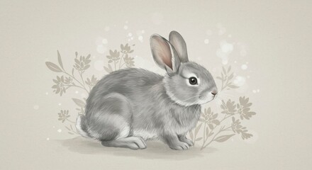 Grey rabbit amidst flowers