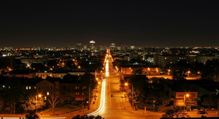 City street at night, lights blurring in motion