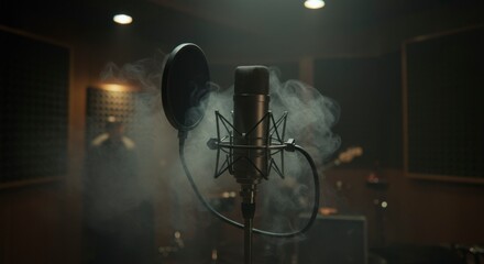 Recording studio microphone, smoky ambiance