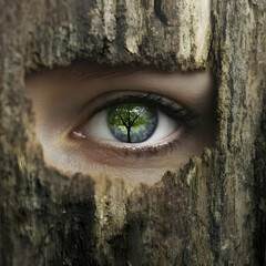 Nature's Gaze: An Eye Reflecting a Tranquil Forest