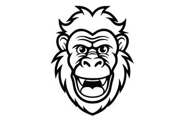 Joyful gorilla head illustration features bold black outlines and a happy, expressive face