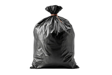A black garbage bag filled with waste, tied at the top to contain its contents.