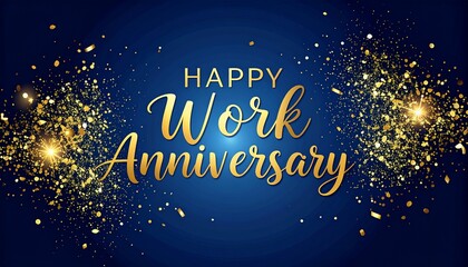 Golden fireworks celebrate a happy work anniversary.