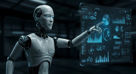 Robot interacting with holographic data display