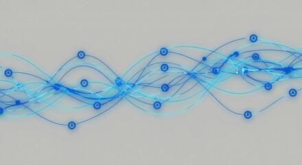 Abstract wavy lines with glowing blue circles