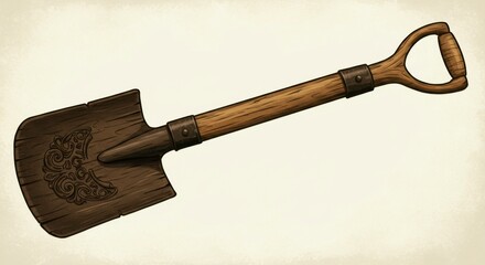 Wooden shovel with decorative carving
