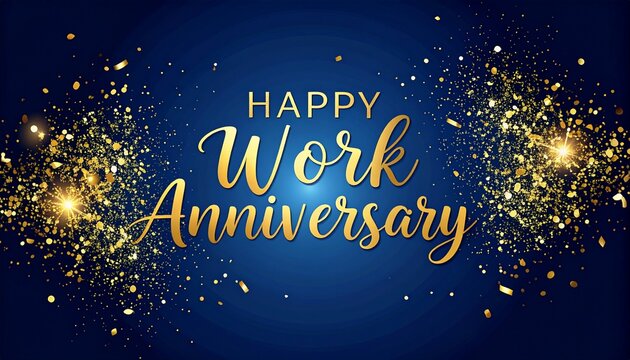 Golden fireworks celebrate a happy work anniversary.