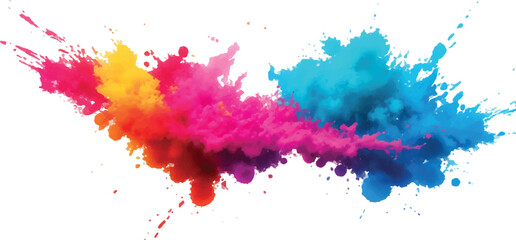 Colorful Holi Paint Splash – Bright Powder Explosion with Rainbow Pigments on White Background for Celebration Designs
