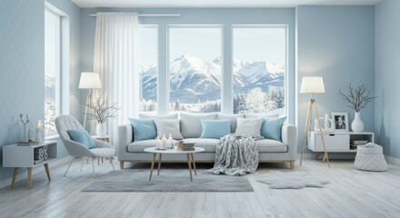 Cozy living room with mountain view