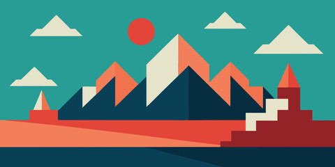 A Landscape Made Entirely Of Geometric Shapes And Patterns In An Abstract Scene