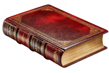 A vintage leather-bound book with ornate detailing and gilded edges, showcasing its rich texture and classic design.