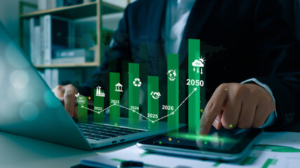 Green business responsibility sustainable environment development for net zero. Co2, Carbon...