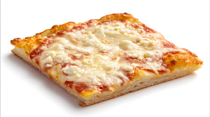 Thick and Airy Square Pizza al Taglio with Cheese and Tomato Sauce on a White Background