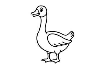 Single black stylized duck is walking confidently forward on a white background