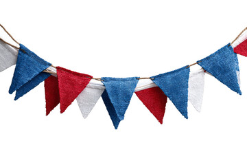 Colorful triangular flags arranged in a festive garland display.