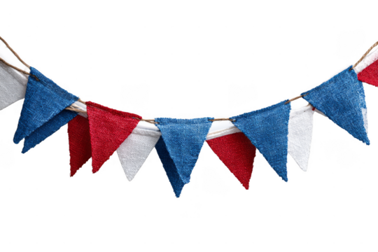 Colorful triangular flags arranged in a festive garland display.