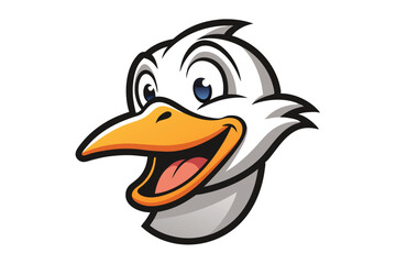 Cheerful seagull face with bright blue eyes is smiling widely in this portrait