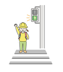 横断歩道で青信号を渡ろうとする子どものイラスト（女子） 2