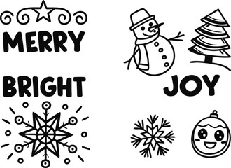 Merry and Bright Christmas Set Illustration for Holiday Designs. Festive Merry and Bright Christmas Clipart for Digital and Print. Creative Merry and Bright Christmas Artwork for Invitations and Cards