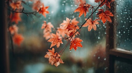 Rainy Day Maple Leaves Closeup