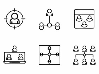 Collection of human resource and teamwork icons isolated on white background
