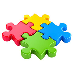 Fototapeta premium Colorful puzzle pieces red yellow blue and green interlocked together symbolizing teamwork unity and problem solving with playful and cheerful mood