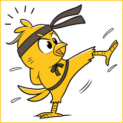 Muscular rooster cartoon character