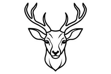 Fototapeta premium Elegant Deer Head Outline Illustration with Antlers in Black and White