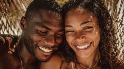 Happy Couple Smiling in Tropical Hammock