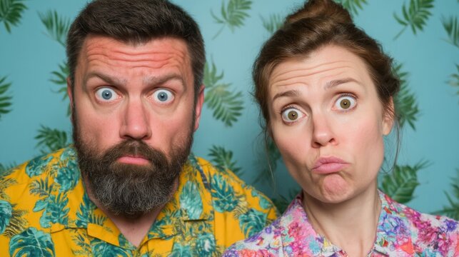 Closeup Portrait of a Surprised Couple