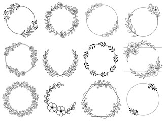 Floral wreath silhouette circle clipart graphic illustration-2