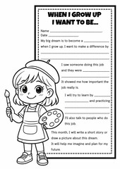 When I Grow Up-I Want to Be : Dream Job Writing & Coloring Worksheet for Grades 2–5, Fill in the Blanks, Creative Writing, Career Exploration, Back to School