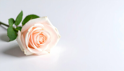 Peach Rose on White Background.
