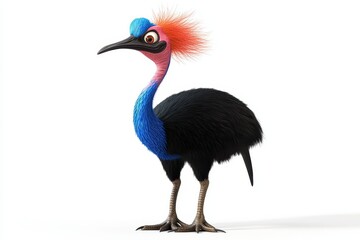 Obraz premium Cassowary stomping 3d render cartoon character on white background